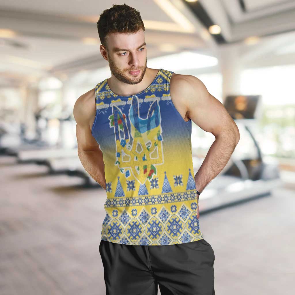 Ukraine Merry Christmas Men Tank Top Ukraine Emblem and Vyshyvanka Knitted Effect - Wonder Print Shop