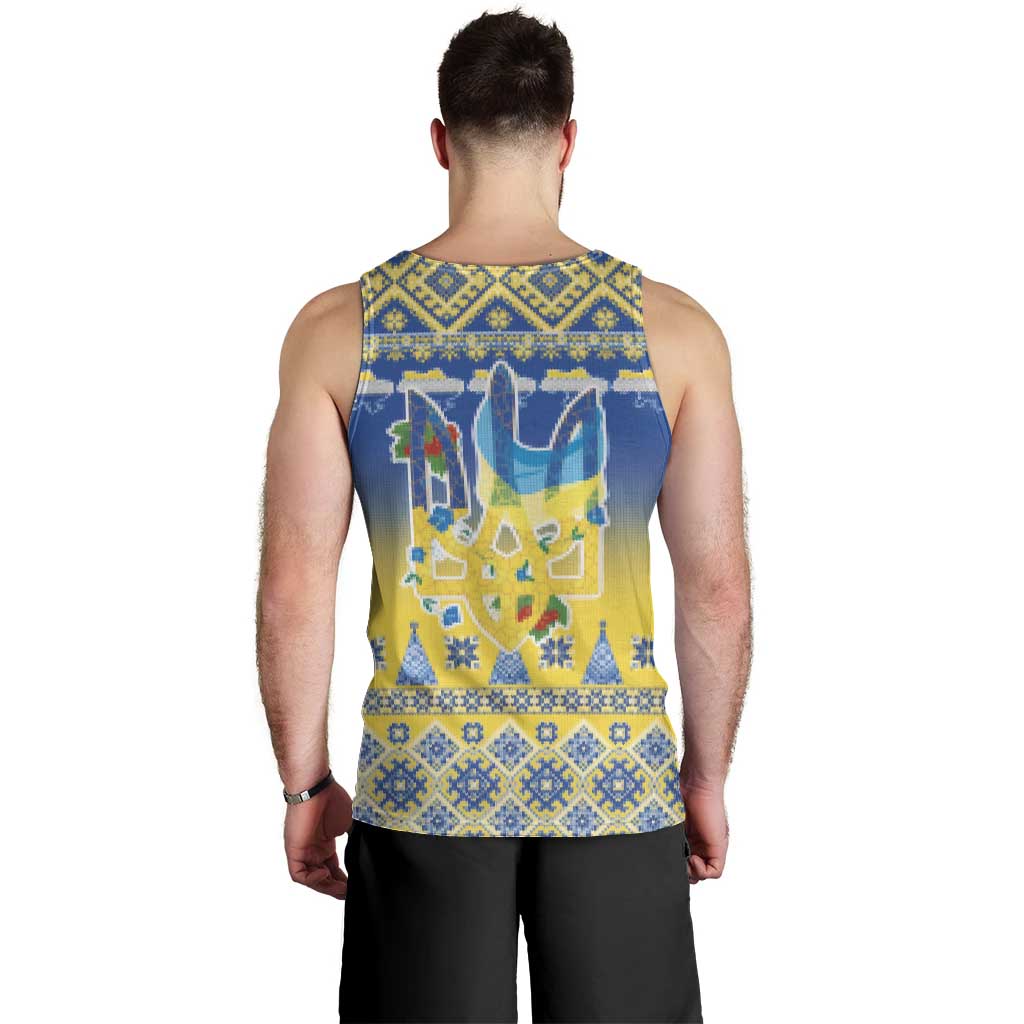 Ukraine Merry Christmas Men Tank Top Ukraine Emblem and Vyshyvanka Knitted Effect - Wonder Print Shop
