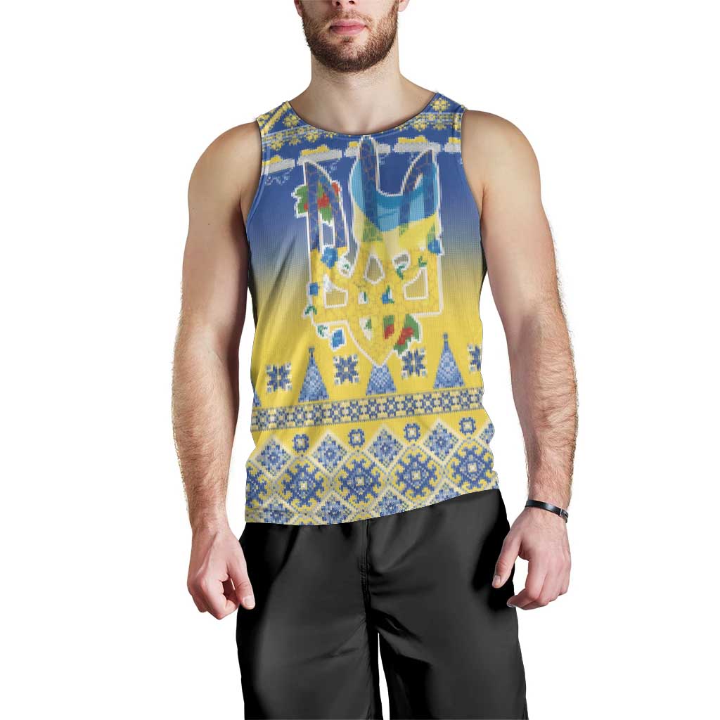 Ukraine Merry Christmas Men Tank Top Ukraine Emblem and Vyshyvanka Knitted Effect - Wonder Print Shop
