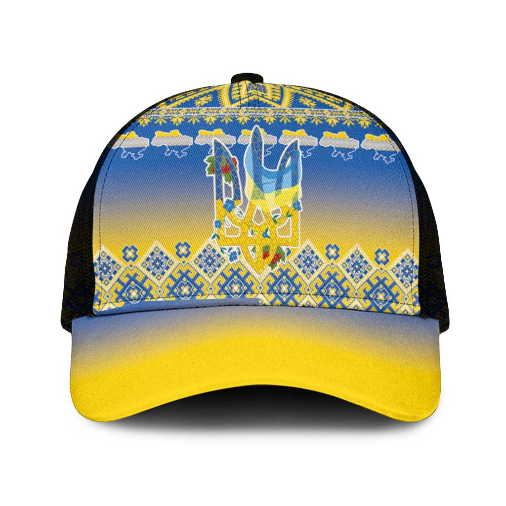 Ukraine Merry Christmas Mesh Trucker Cap Ukraine Emblem and Vyshyvanka Flag Color Style - Wonder Print Shop