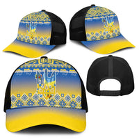 Ukraine Merry Christmas Mesh Trucker Cap Ukraine Emblem and Vyshyvanka Flag Color Style - Wonder Print Shop