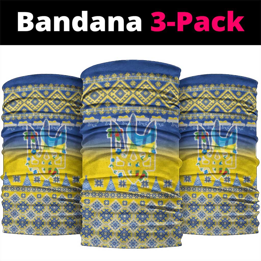 Ukraine Merry Christmas Neck Gaiter Ukraine Emblem and Vyshyvanka Knitted Effect - Wonder Print Shop