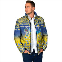 Ukraine Merry Christmas Padded Jacket Ukraine Emblem and Vyshyvanka Knitted Effect - Wonder Print Shop