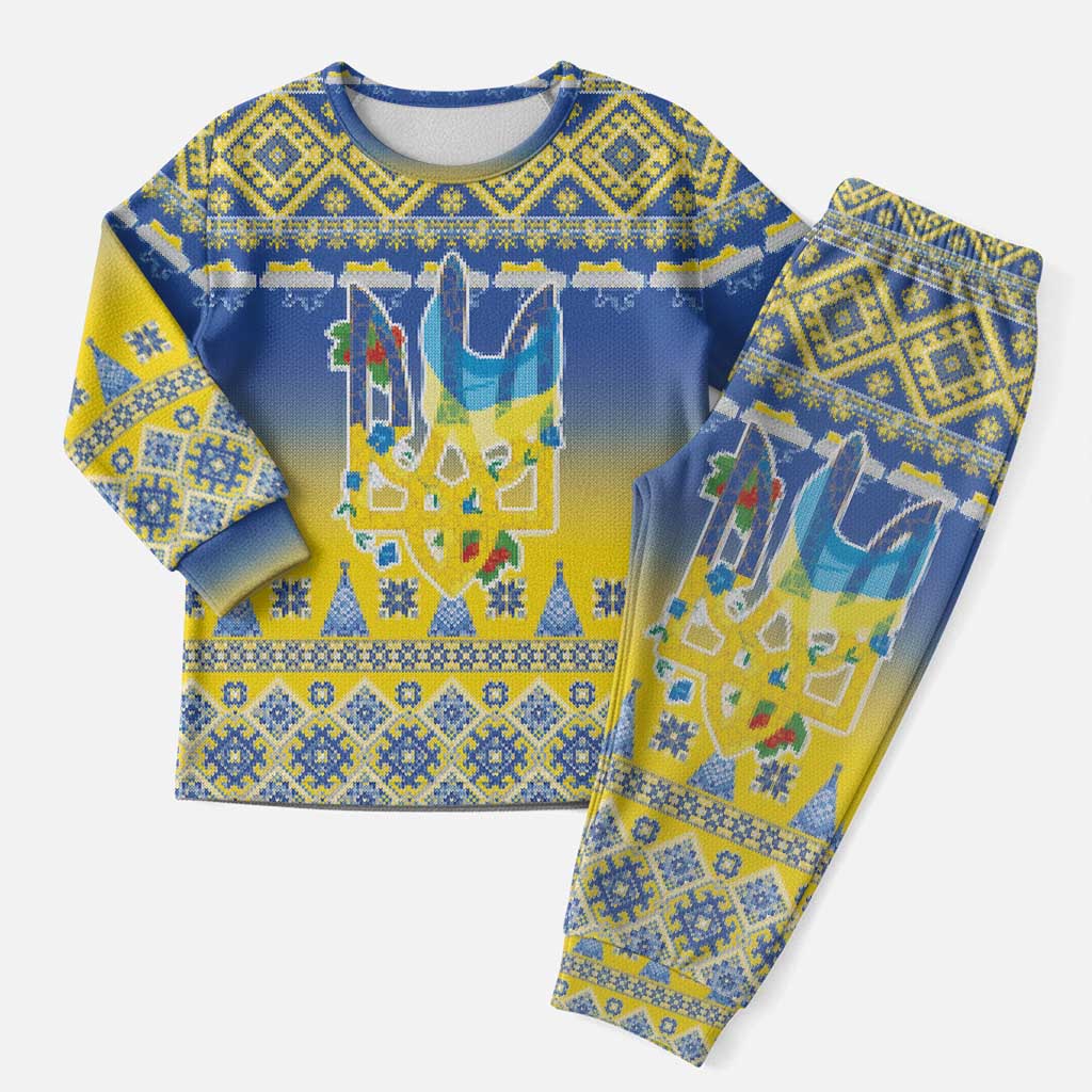 Ukraine Merry Christmas Pajama Set Ukraine Emblem and Vyshyvanka Knitted Effect - Wonder Print Shop