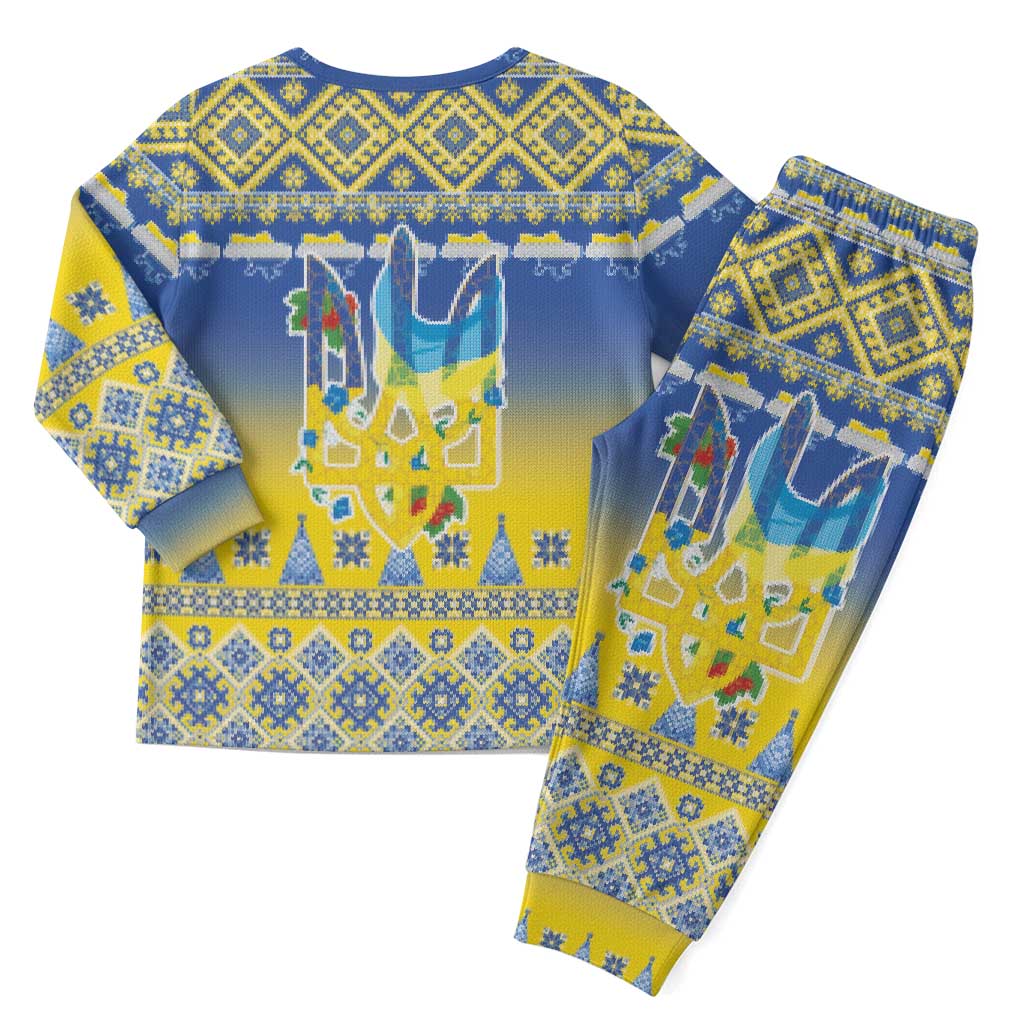 Ukraine Merry Christmas Pajama Set Ukraine Emblem and Vyshyvanka Knitted Effect - Wonder Print Shop