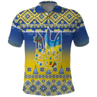 Ukraine Merry Christmas Polo Shirt Ukraine Emblem and Vyshyvanka Knitted Effect - Wonder Print Shop