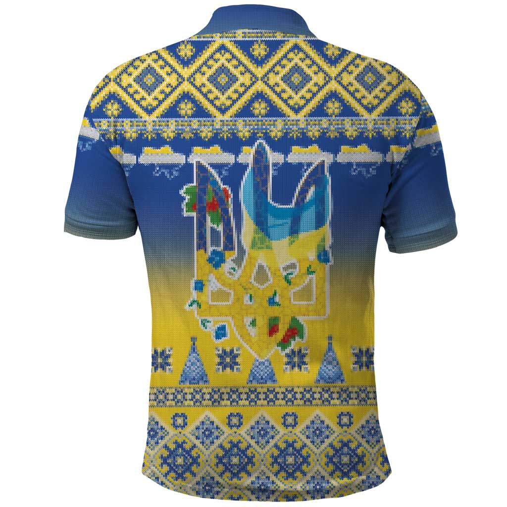 Ukraine Merry Christmas Polo Shirt Ukraine Emblem and Vyshyvanka Knitted Effect - Wonder Print Shop