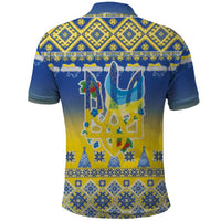 Ukraine Merry Christmas Polo Shirt Ukraine Emblem and Vyshyvanka Knitted Effect - Wonder Print Shop