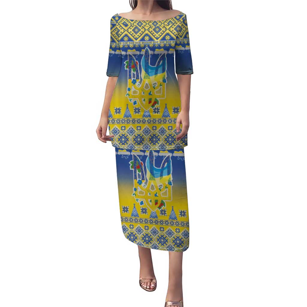 Ukraine Merry Christmas Puletasi Ukraine Emblem and Vyshyvanka Knitted Effect - Wonder Print Shop