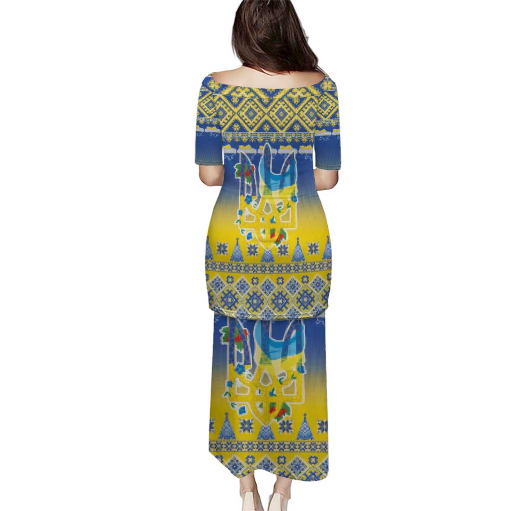 Ukraine Merry Christmas Puletasi Ukraine Emblem and Vyshyvanka Knitted Effect - Wonder Print Shop