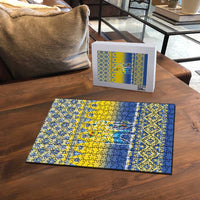 Ukraine Merry Christmas Puzzle Ukraine Emblem and Vyshyvanka Knitted Effect - Wonder Print Shop