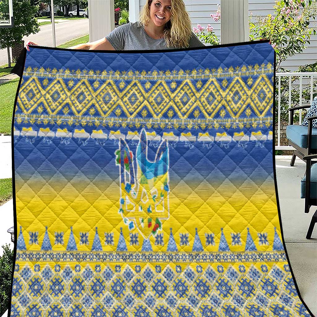 Ukraine Merry Christmas Quilt Ukraine Emblem and Vyshyvanka Knitted Effect - Wonder Print Shop