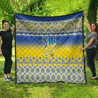 Ukraine Merry Christmas Quilt Ukraine Emblem and Vyshyvanka Knitted Effect - Wonder Print Shop