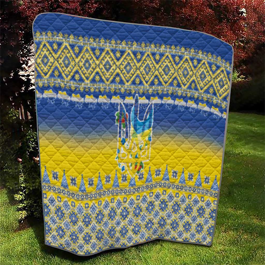 Ukraine Merry Christmas Quilt Ukraine Emblem and Vyshyvanka Knitted Effect - Wonder Print Shop