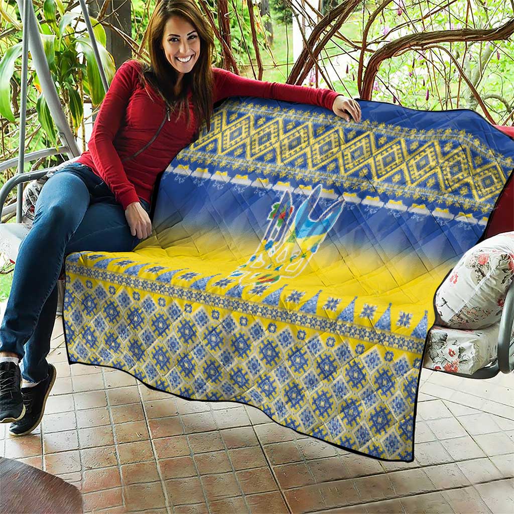 Ukraine Merry Christmas Quilt Ukraine Emblem and Vyshyvanka Knitted Effect - Wonder Print Shop