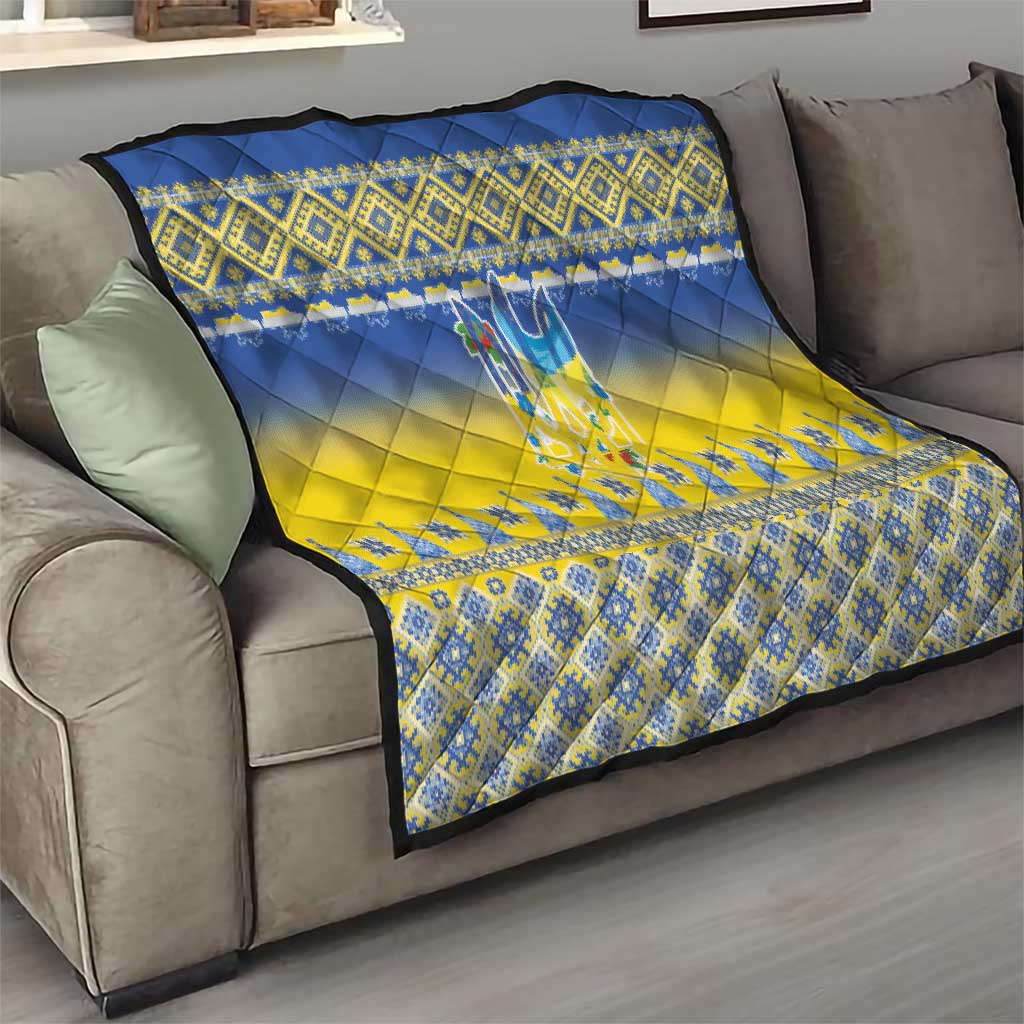 Ukraine Merry Christmas Quilt Ukraine Emblem and Vyshyvanka Knitted Effect - Wonder Print Shop