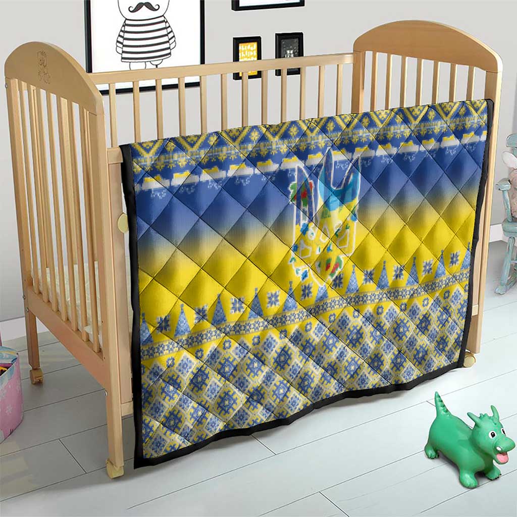 Ukraine Merry Christmas Quilt Ukraine Emblem and Vyshyvanka Knitted Effect - Wonder Print Shop