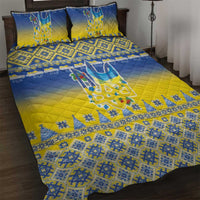 Ukraine Merry Christmas Quilt Bed Set Ukraine Emblem and Vyshyvanka Knitted Effect - Wonder Print Shop