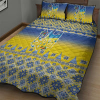 Ukraine Merry Christmas Quilt Bed Set Ukraine Emblem and Vyshyvanka Knitted Effect - Wonder Print Shop