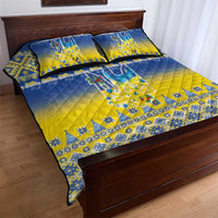 Ukraine Merry Christmas Quilt Bed Set Ukraine Emblem and Vyshyvanka Knitted Effect - Wonder Print Shop
