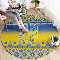 Ukraine Merry Christmas Round Carpet Ukraine Emblem and Vyshyvanka Knitted Effect - Wonder Print Shop