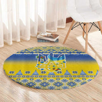 Ukraine Merry Christmas Round Carpet Ukraine Emblem and Vyshyvanka Knitted Effect - Wonder Print Shop