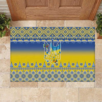 Ukraine Merry Christmas Rubber Doormat Ukraine Emblem and Vyshyvanka Knitted Effect - Wonder Print Shop