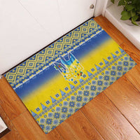 Ukraine Merry Christmas Rubber Doormat Ukraine Emblem and Vyshyvanka Knitted Effect - Wonder Print Shop
