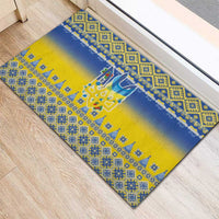Ukraine Merry Christmas Rubber Doormat Ukraine Emblem and Vyshyvanka Knitted Effect - Wonder Print Shop