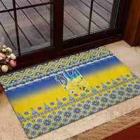 Ukraine Merry Christmas Rubber Doormat Ukraine Emblem and Vyshyvanka Knitted Effect - Wonder Print Shop