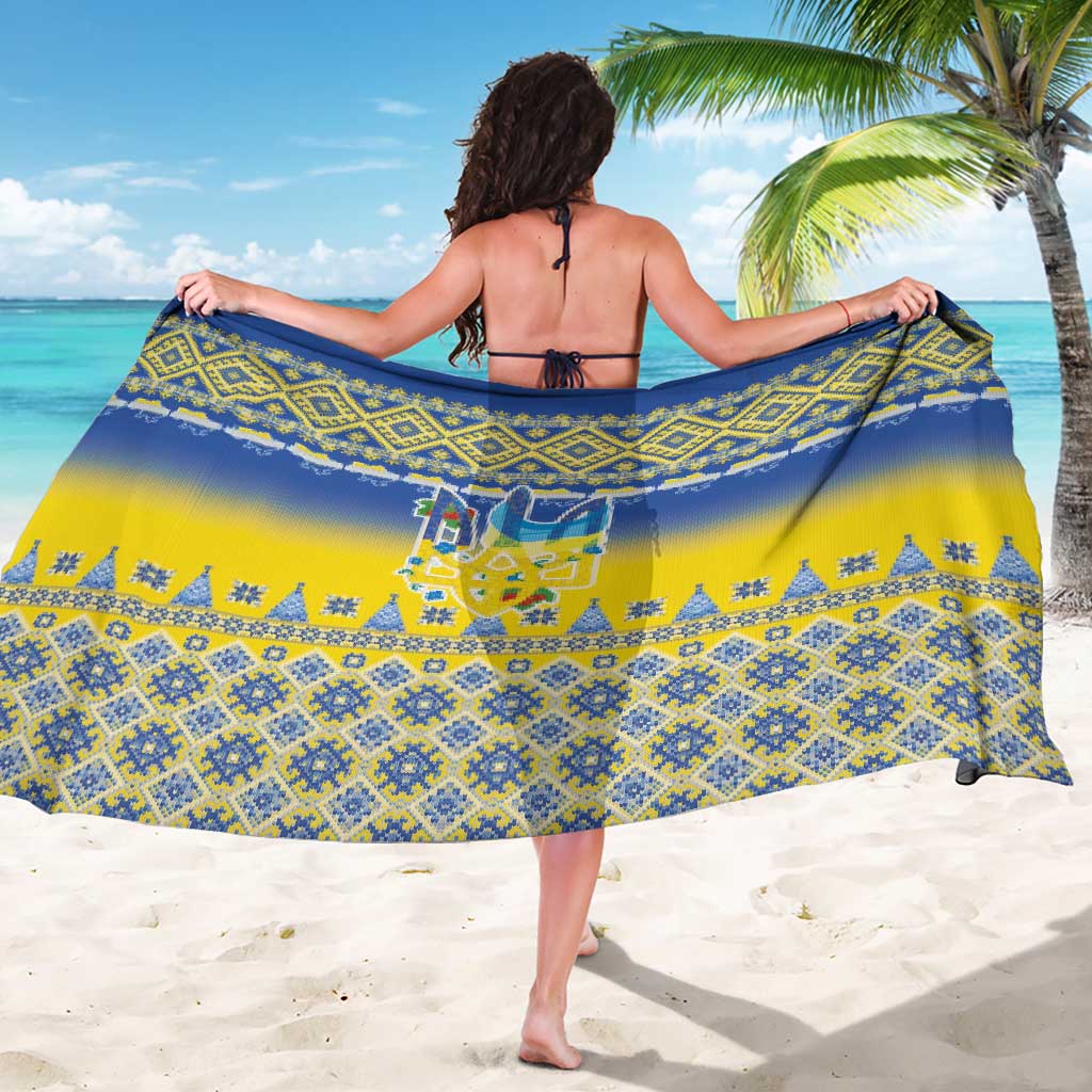 Ukraine Merry Christmas Sarong Ukraine Emblem and Vyshyvanka Knitted Effect - Wonder Print Shop