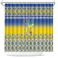 Ukraine Merry Christmas Shower Curtain Ukraine Emblem and Vyshyvanka Knitted Effect - Wonder Print Shop