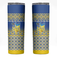 Ukraine Merry Christmas Skinny Tumbler Ukraine Emblem and Vyshyvanka Knitted Effect - Wonder Print Shop