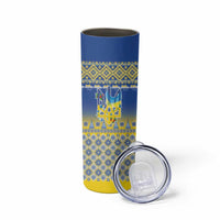 Ukraine Merry Christmas Skinny Tumbler Ukraine Emblem and Vyshyvanka Knitted Effect - Wonder Print Shop