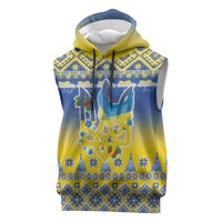 Ukraine Merry Christmas Sleeveless Hoodie Ukraine Emblem and Vyshyvanka Knitted Effect - Wonder Print Shop