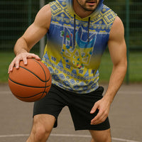 Ukraine Merry Christmas Sleeveless Hoodie Ukraine Emblem and Vyshyvanka Knitted Effect - Wonder Print Shop