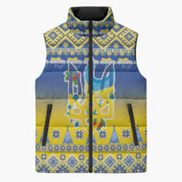 Ukraine Merry Christmas Sleeveless Puffer Jacket Ukraine Emblem and Vyshyvanka Knitted Effect - Wonder Print Shop