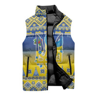 Ukraine Merry Christmas Sleeveless Puffer Jacket Ukraine Emblem and Vyshyvanka Knitted Effect - Wonder Print Shop
