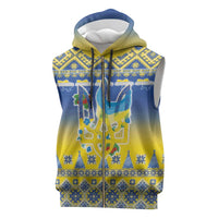 Ukraine Merry Christmas Sleeveless Zip Hoodie Ukraine Emblem and Vyshyvanka Knitted Effect - Wonder Print Shop