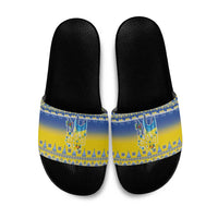 Ukraine Merry Christmas Slide Sandals Ukraine Emblem and Vyshyvanka Knitted Effect - Wonder Print Shop