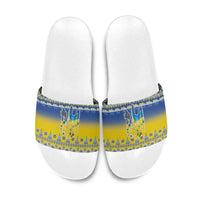 Ukraine Merry Christmas Slide Sandals Ukraine Emblem and Vyshyvanka Knitted Effect - Wonder Print Shop