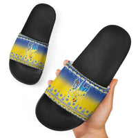 Ukraine Merry Christmas Slide Sandals Ukraine Emblem and Vyshyvanka Knitted Effect - Wonder Print Shop