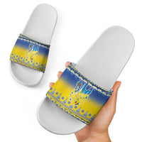 Ukraine Merry Christmas Slide Sandals Ukraine Emblem and Vyshyvanka Knitted Effect - Wonder Print Shop