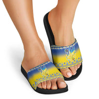Ukraine Merry Christmas Slide Sandals Ukraine Emblem and Vyshyvanka Knitted Effect - Wonder Print Shop