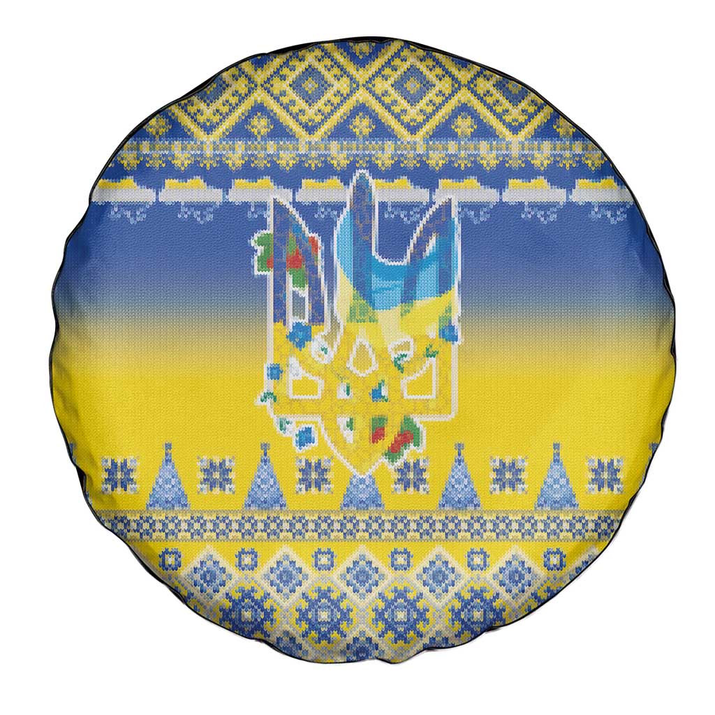 Ukraine Merry Christmas Spare Tire Cover Ukraine Emblem and Vyshyvanka Knitted Effect - Wonder Print Shop
