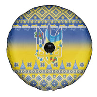 Ukraine Merry Christmas Spare Tire Cover Ukraine Emblem and Vyshyvanka Knitted Effect - Wonder Print Shop