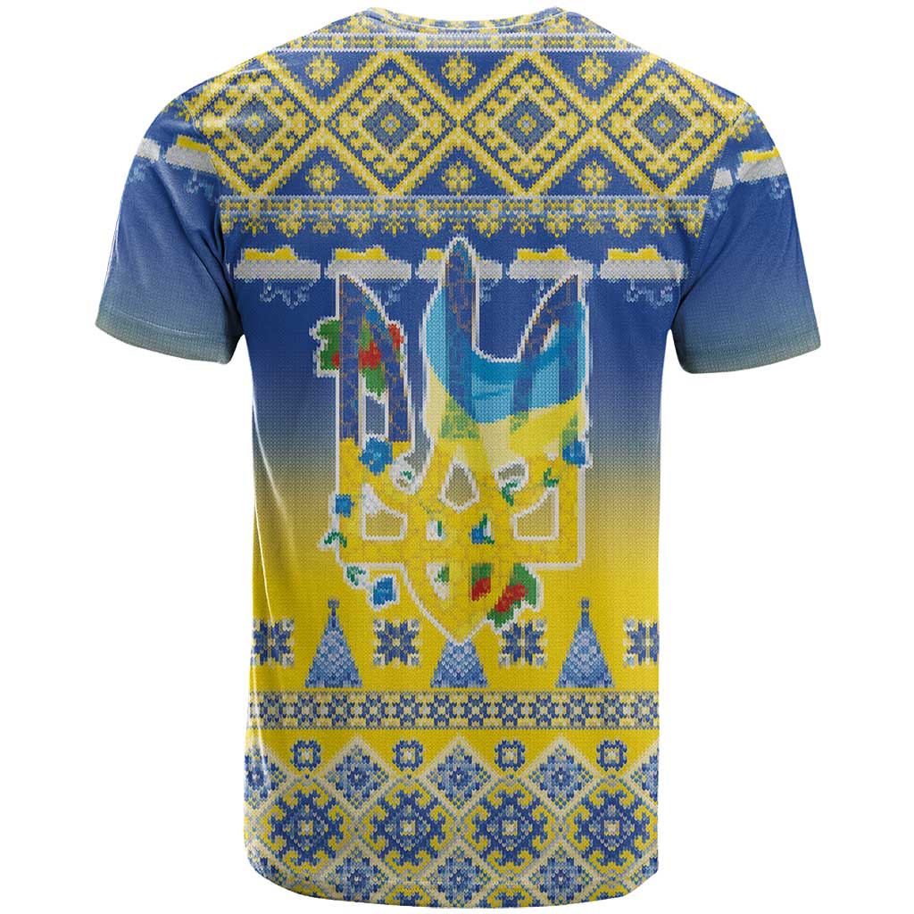 Ukraine Merry Christmas T Shirt Ukraine Emblem and Vyshyvanka Knitted Effect - Wonder Print Shop