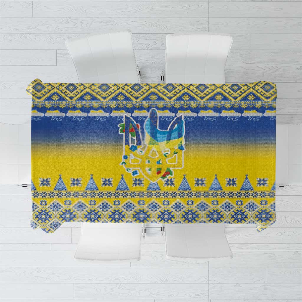 Ukraine Merry Christmas Tablecloth Ukraine Emblem and Vyshyvanka Knitted Effect - Wonder Print Shop