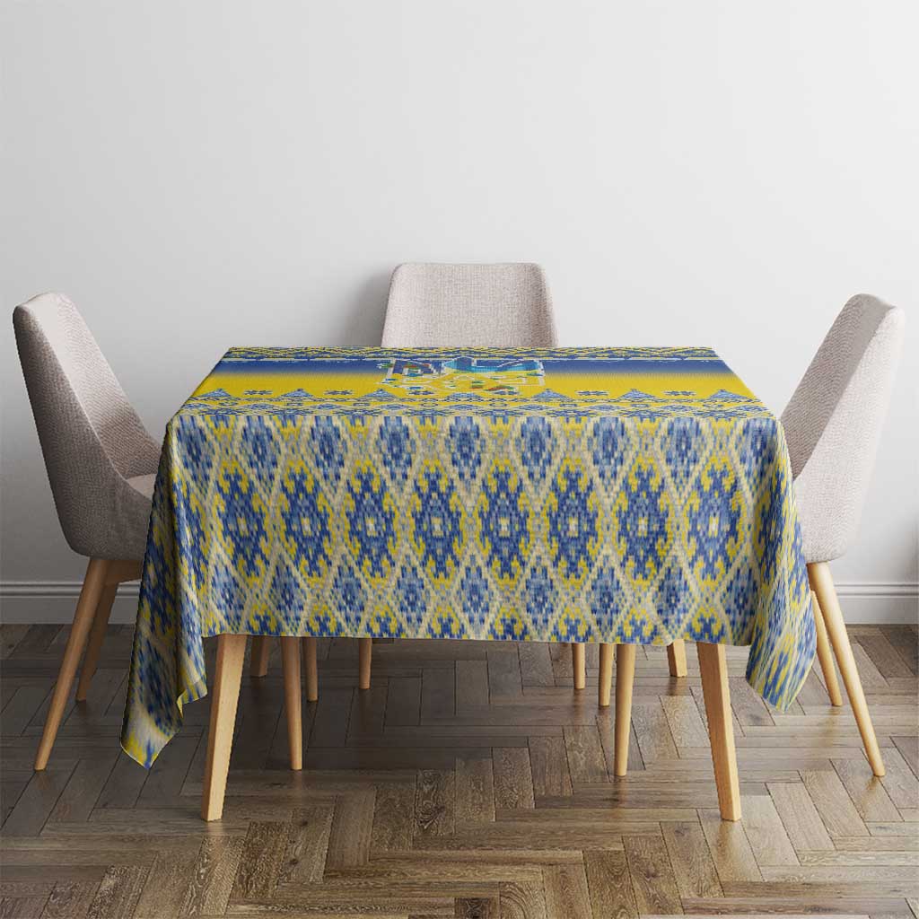 Ukraine Merry Christmas Tablecloth Ukraine Emblem and Vyshyvanka Knitted Effect - Wonder Print Shop