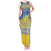 Ukraine Merry Christmas Tank Maxi Dress Ukraine Emblem and Vyshyvanka Knitted Effect - Wonder Print Shop